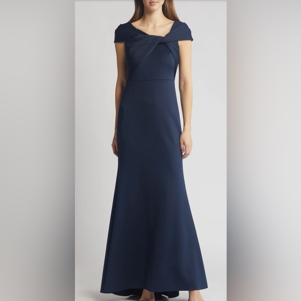 Eliza J Wrap Neckline Scuba Crepe Gown